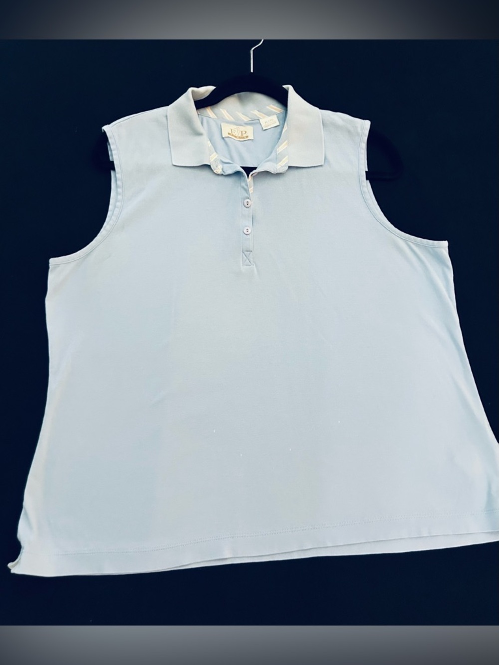EP Pro Sleeveless 3-Button Polo Tank Top in Light Blue•Size XL•Stripe Accents